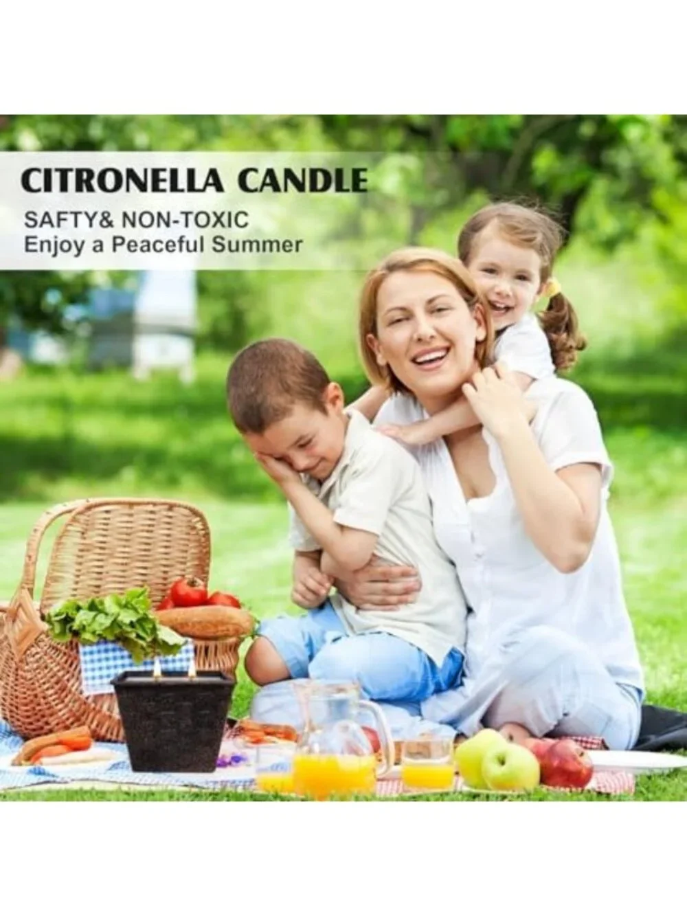 Large Double-Wick Citronella Candles - 2 Pack, 12oz Each, 100-Hour Burn for